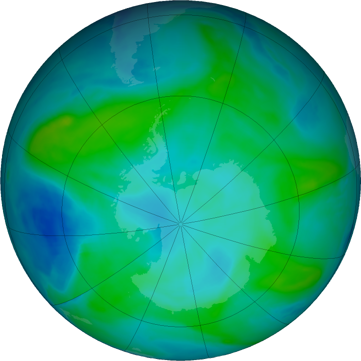 Antarctic ozone map for 02 February 2018